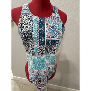 Patterned One Piece Swimsuit Sleeveless Tie Front Design Beach Pool Summer